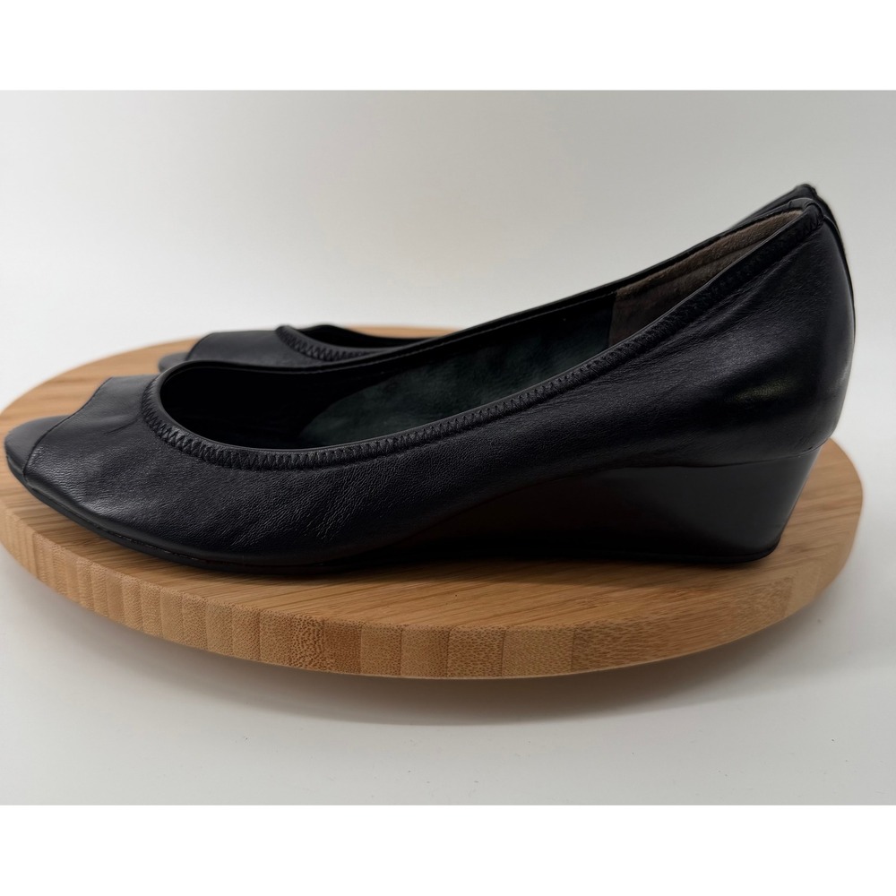 Cole Haan Air Tali Black Leather Peep Toe Wedge Heels Nike Air Womens 7.5 B